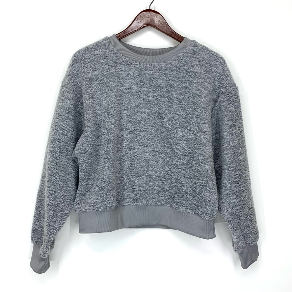 LEVI'S Gray Boucle Teddy Crewneck Sweatshirt With Contrast Hem Size Small